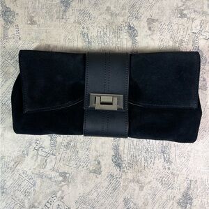 Joanna Maxham black suede evening clutch leather